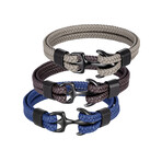 Leather Anchor Bracelet Set // Set of 3 // Black Blue + Black Coffee + Black Gray (L)