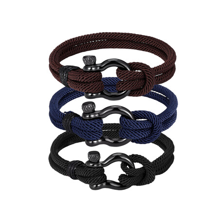 Milan Rope Bracelet Set // Set of 3 // Black + Blue + Coffee (S // 7.5")
