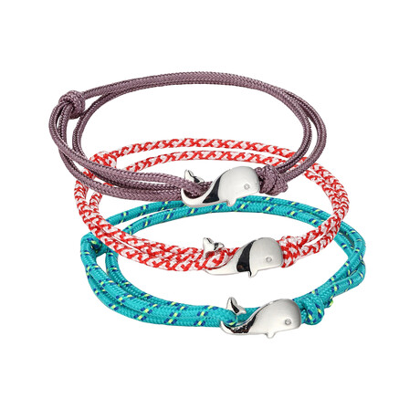 Rope Bracelet Set // Set of 3 // Mint Green + Purple + Red White