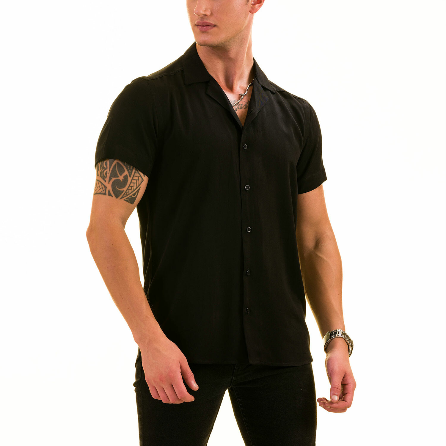 Solid Men's Hawaiian Shirt // Black (3XL) - Amedeo Exclusive - Touch of ...