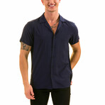 Solid Men's Hawaiian Shirt // Navy (XL)