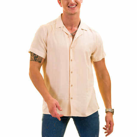 Solid Men's Hawaiian Shirt // Beige (S)