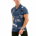 Palm Trees Hawaiian Men's Shirt // Blue + White (L)