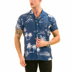 Palm Trees Hawaiian Men's Shirt // Blue + White (XL)