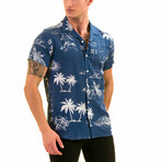 Palm Trees Men's Hawaiian Shirt // Blue + White (S)