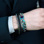 Polished Iridescent Plated Stainless Steel Franco Chain + Leather Cuff Bracelet // 8.5"