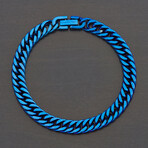 Blue Plated Stainless Steel Cuban Curb Chain Bracelet // 8.25"