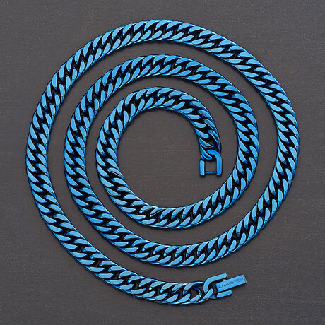 Blue Plated Stainless Steel Cuban Curb Chain Necklace // 24"