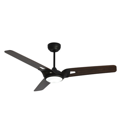 HOFFEN 52 inch 3-Blade Smart Ceiling Fan + LED Light Kit // Black + Dark Wood