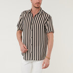 Relaxed Fit Striaght Collar Patterned Short Sleeve Button-Up Shirt // Navy Blue + Camel (M)