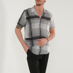 Regular Fit Applique Collar Short Sleeve Patterned Button-Up Shirt // Ecru + Black (S)