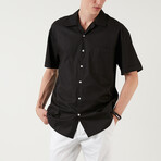Relaxed Fit Short Sleeve Single Pocket Button Up Shirt // Black (S)