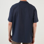 Relaxed Fit Short Sleeve Single Pocket Button Up Shirt // Navy Blue (S)