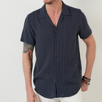 Regular Fit Applique Collar Short Sleeve Patterned Button-Up Shirt // Navy + White (S)