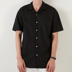 Relaxed Fit Short Sleeve Single Pocket Button Up Shirt // Black (S)