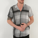 Regular Fit Applique Collar Short Sleeve Patterned Button-Up Shirt // Ecru + Black (L)