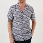 Regular Fit Applique Collar Short Sleeve Patterned Button-Up Shirt // Indigo + White (S)