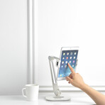 Portable Tablet iPad Holder // Adjustable Arm + 360° Swivel Bracket // White