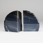 Genuine Polished Black & Blue Banded Agate Bookends // 5lb
