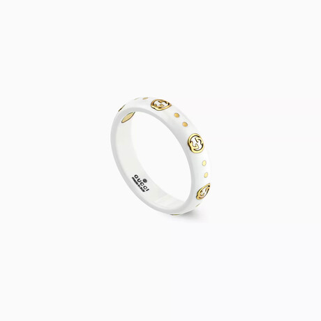 Gucci // 18K Yellow Gold + White Zirconia Icon Ring GG // Ring Size: 8 // New