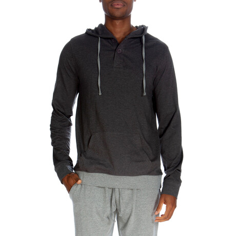 Men's Contrasted Cuff Henley Hoodie // Heather Gray (S)