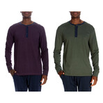 Men's Long Sleeve Henley Shirt Set // Set of 2 // Heather Purple + Heather Olive (XL)