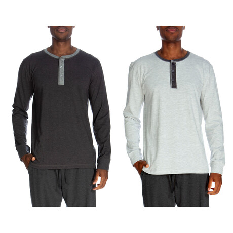 Men's Long Sleeve Henley Shirt Set // Set of 2 // Heather Gray + Heather White (S)