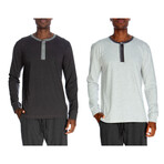 Men's Long Sleeve Henley Shirt Set // Set of 2 // Heather Gray + Heather White (L)