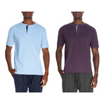 Men's Short Sleeve Henley Shirt Set // Set of 2 // Heather Light Blue + Heather Purple (L)