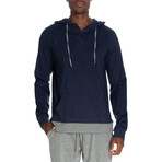 Men's Contrasted Cuff Henley Hoodie // Heather Navy (M)