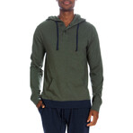 Men's Contrasted Cuff Henley Hoodie // Heather Green (S)