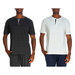 Men's Short Sleeve Henley Shirt Set // Set of 2 // Heather Charcoal + Heather White (L)