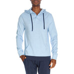 Men's Contrasted Cuff Henley Hoodie // Heather Light Blue (L)