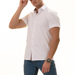 European Premium Quality Short Sleeve Shirt // White + Burgandy Interior (US: 36S)