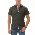 European Premium Quality Short Sleeve Shirt // Navy + Floral Interior (L)