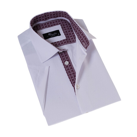 Contrast Lining Short Sleeve Button Up // White + Burgundy (S)