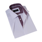 European Premium Quality Short Sleeve Shirt // White + Burgandy Interior (XL)
