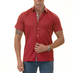 European Premium Quality Short Sleeve Shirt // Red + Burgandy Interior (M)