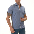 European Premium Quality Short Sleeve Shirt // Blue Oxford + Floral Interior (3XL)