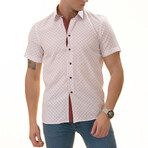 European Premium Quality Short Sleeve Shirt // White + Burgandy Printed (5XL)