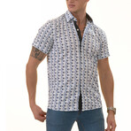 European Premium Quality Short Sleeve Shirt // Blue + Navy Leaves   Interior (2XL)