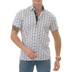 European Premium Quality Short Sleeve Shirt // Blue + Navy Leaves   Interior (XL)