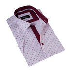 European Premium Quality Short Sleeve Shirt // White + Burgandy Printed (M)