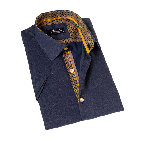European Premium Quality Short Sleeve Shirt //  Navy Mustard (2XL)