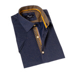 European Premium Quality Short Sleeve Shirt //  Navy Mustard (2XL)