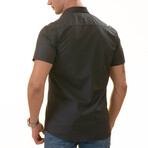 European Premium Quality Short Sleeve Shirt // Navy + Floral Interior (S)