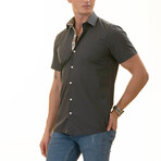 European Premium Quality Short Sleeve Shirt // Navy + Floral Interior (L)