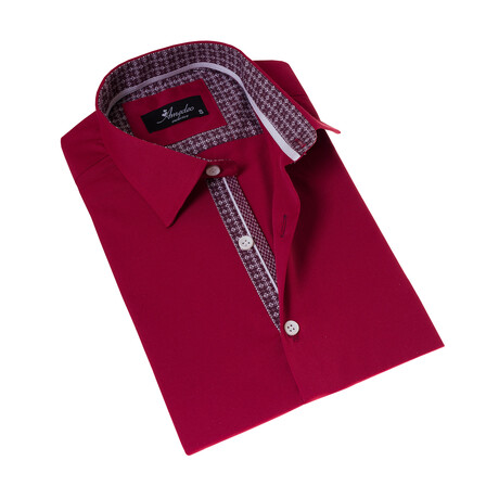 Contrast Lining Short Sleeve Button Up // Red + Burgundy (S)