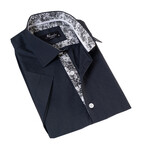 European Premium Quality Short Sleeve Shirt // Navy + Floral Interior (US: 36S)