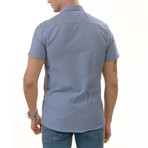 European Premium Quality Short Sleeve Shirt // Blue Oxford + Floral Interior (XL)